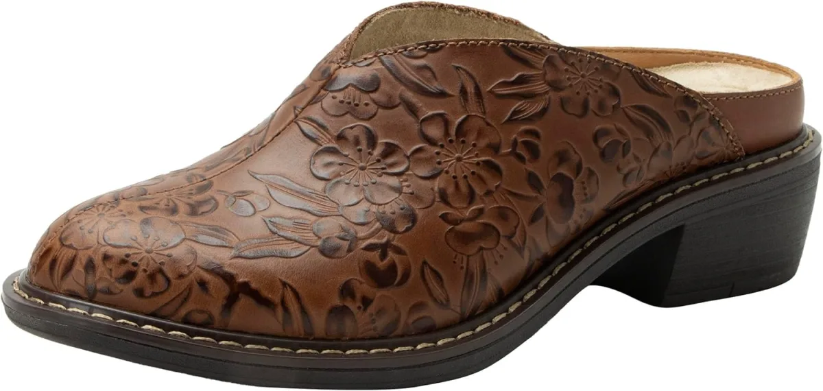 Alegria Women Michy Mule Western Open Back Leather Clog Heel — Genuine Leather mule