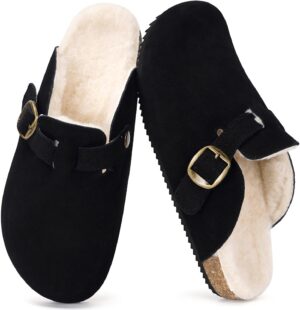 Womens Fur Lined Suede Clogs Mens F...
