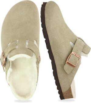 Fur Lined Suede Clogs for Women Men...