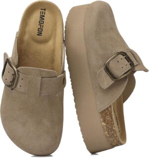 TEMOFON Genuine Suede Clogs for Wom...