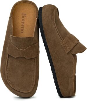 Women’s Suede Mules Genuine L...