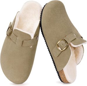 Womens Fur Lined Suede Clogs Mens F...