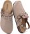 Men’s Suede Clogs with Back Strap, Women’s Leather Clogs with Arch Support Cork Footbed Slip on Closed Toe Mules with Adjustable Buckle Comfort Potato Shoes Beige
